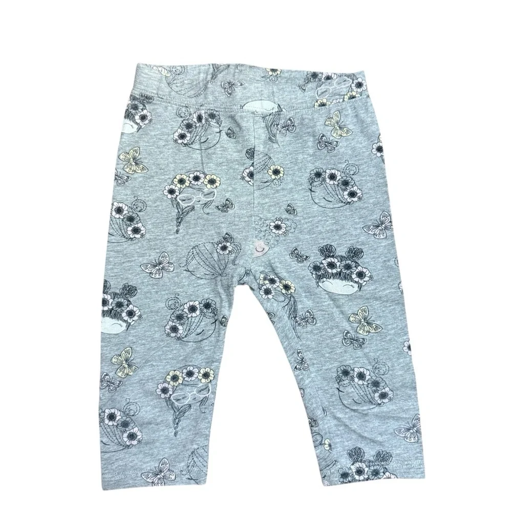 GAP Baby Girls Gray Floral Butterfly Leggings Size 18-24 Months